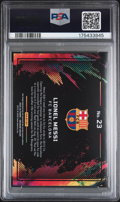 2025-2026 PANINI OBSIDIAN BLACK COLOR BLAST #23 LIONEL MESSI PSA 10