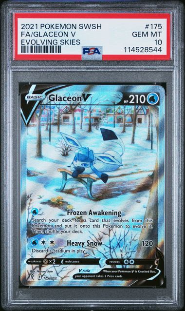 2021 POKEMON SWORD & SHIELD EVOLVING SKIES #175 FA/GLACEON V EVOLVING SKIES PSA 10