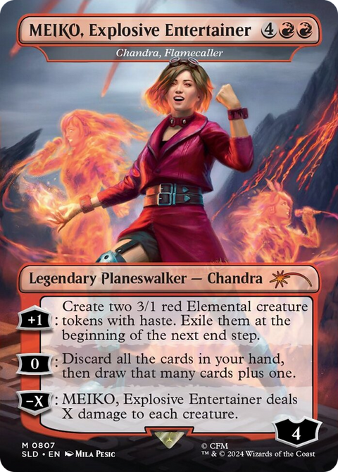 Chandra, Flamecaller (SLD-807) - Secret Lair Drop / MEIKO, Explosive Entertainer (Borderless) Foil