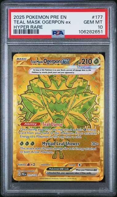2025 POKEMON PRE EN-PRISMATIC EVOLUTIONS #177 TEAL MASK OGERPON ex HYPER RARE PSA 10