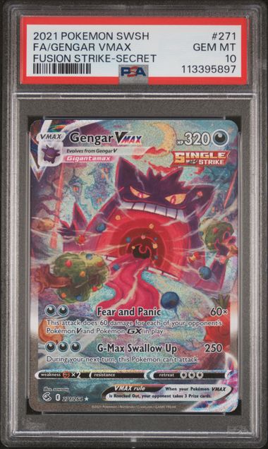 2021 POKEMON SWORD & SHIELD FUSION STRIKE #271 FA/GENGAR VMAX FUSION STRIKE-SECRET  PSA 10