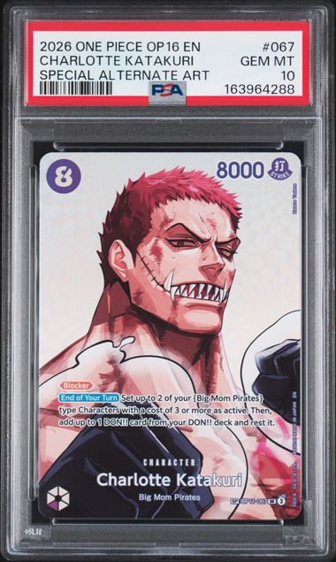 2026 ONE PIECE OP16-THE TIME OF BATTLE #067 CHARLOTTE KATAKURI SPECIAL ALTERNATE ART  PSA 10