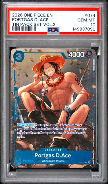 2026 ONE PIECE PROMOS #074 PORTGAS D. ACE TIN PACK SET VOL.2 PSA 10