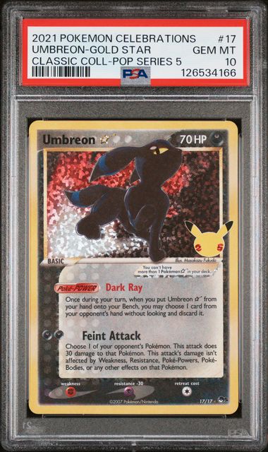 2021 POKEMON CELEBRATIONS CLASSIC COLLECTION #17 UMBREON-GOLD STAR CLASSIC COLL-POP SERIES 5 PSA 10