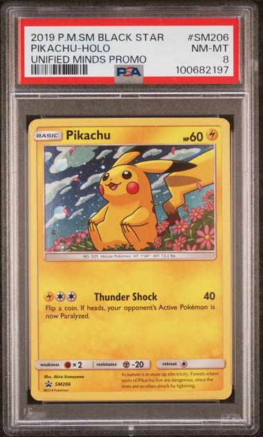 PSA 8 2019 POKEMON SM BLACK STAR PROMO #SM206 PIKACHU-HOLO UNIFIED MINDS PROMO