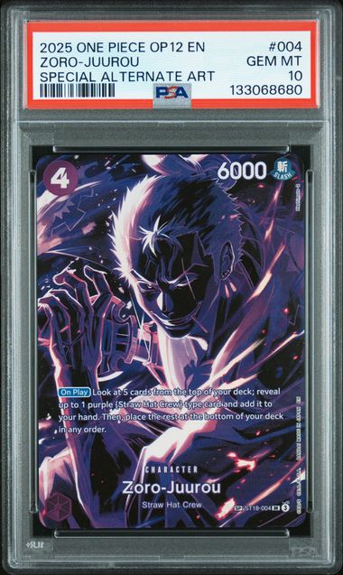 2025 ONE PIECE OP12-LEGACY OF THE MASTER #004 ZORO-JUUROU SPECIAL ALTERNATE ART PSA 10