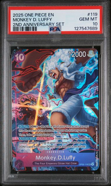 2025 ONE PIECE ENGLISH VERSION 2ND ANNIVERSARY SET #119 MONKEY D. LUFFY PSA 10