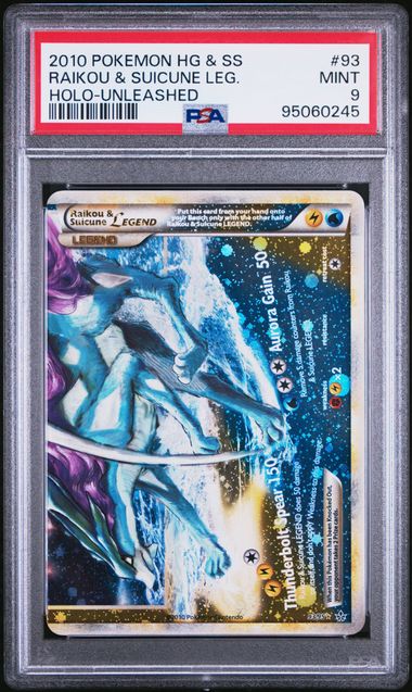 PSA 9 #93 RAIKOU & SUICUNE LEG. HOLO-UNLEASHED 2010 POKEMON HEARTGOLD & SOULSILVER UNLEASHED