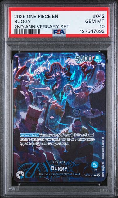 2025 ONE PIECE ENGLISH VERSION 2ND ANNIVERSARY SET #042 BUGGY PSA 10