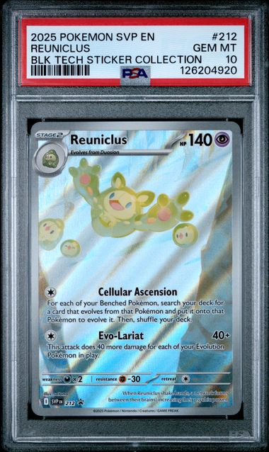 2025 POKEMON SVP EN-SV BLACK STAR PROMO #212 REUNICLUS BLK TECH STICKER COLLECTION PSA 10