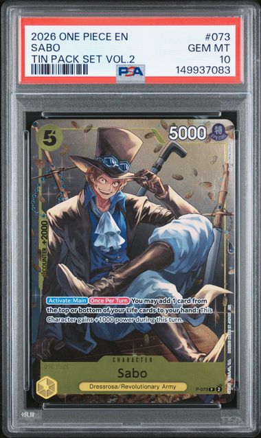 2026 ONE PIECE PROMOS #073 SABO TIN PACK SET VOL.2 PSA 10