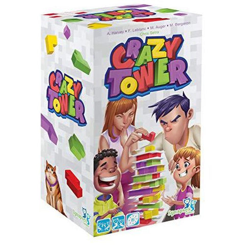 Crazy Tower, Wooden Blocks Tower Building Stacking Kids Game with a Twist of Cards, Avoid Tumbling the Tower, 1-4 Players, Ages 8 and up