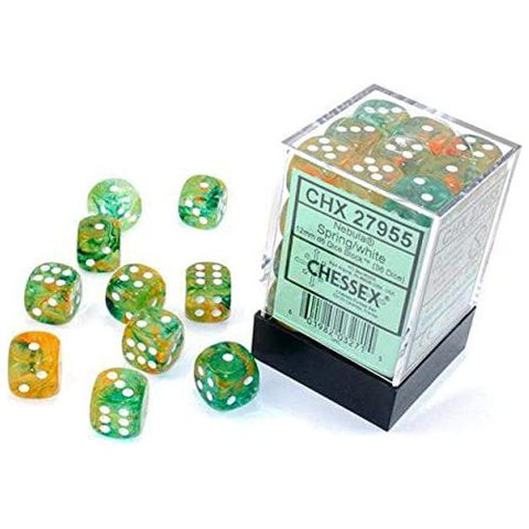 Chessex CHX 27955 Nebula 12mm D6 Spring/White w/Luminary Dice Block (36 Dice)
