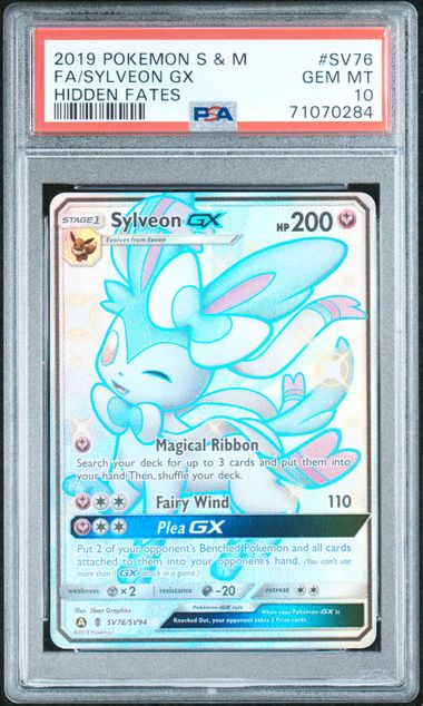 2019 POKEMON SUN & MOON HIDDEN FATES #SV76 FA/SYLVEON GX HIDDEN FATES PSA 10