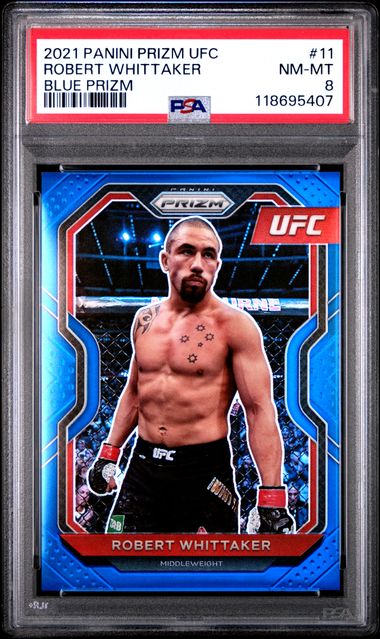 2021 PANINI PRIZM UFC #11 ROBERT WHITTAKER BLUE PRIZM PSA 8