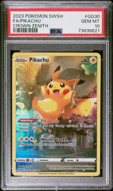 2023 POKEMON SWORD AND SHIELD CROWN ZENITH #GG30 FA/PIKACHU CROWN ZENITH  PSA 10