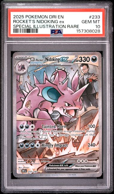 2025 POKEMON DRI EN-DESTINED RIVALS #233 ROCKET'S NIDOKING ex SPECIAL ILLUSTRATION RARE PSA 10