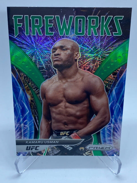 UFC Panini Prizm 2022 - Kamaru Usman No. 11 Green Prizm Fireworks Insert